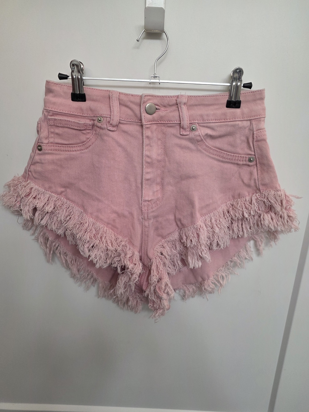 American Bazi Pink Fringed Denim Shorts - Picture 2 of 6